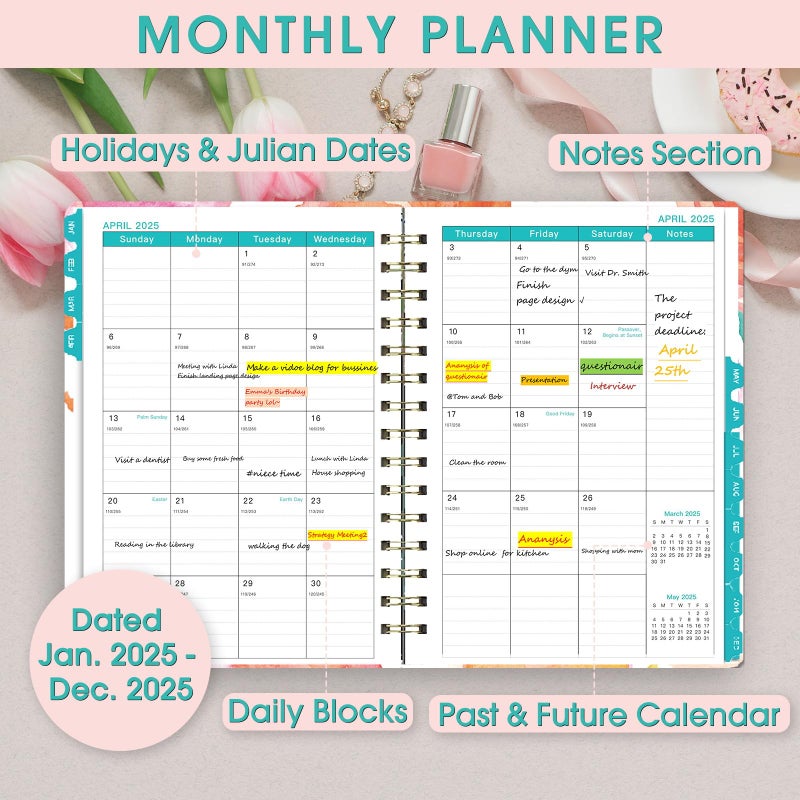 Ymumuda 2025 Planner, 12-Month Daily Weekly Monthly Planner from JAN.2025 to DEC.2025, 8.4"" X 6"", Spiral Planner Notebook with Stickers, Elastic Closure, Inner Pocket - Image 3
